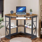 Bureau d'angle à 90° en MDF Noir / Marron antique / Blanc / Marron foncé / Marron clair / Doré avec tiroir-clavier et étagère pour 1