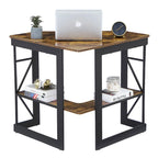 Bureau d'angle à 90° en MDF Noir / Marron antique / Blanc / Marron foncé / Marron clair / Doré avec tiroir-clavier et étagère pour 1