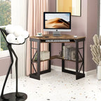 Bureau d'angle à 90° en MDF Noir / Marron antique / Blanc / Marron foncé / Marron clair / Doré avec tiroir-clavier et étagère pour 1