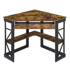 Bureau d'angle à 90° en MDF Noir / Marron antique / Blanc / Marron foncé / Marron clair / Doré avec tiroir-clavier et étagère pour 1