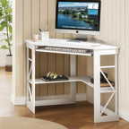 Bureau d'angle à 90° en MDF Noir / Marron antique / Blanc / Marron foncé / Marron clair / Doré avec tiroir-clavier et étagère pour 1