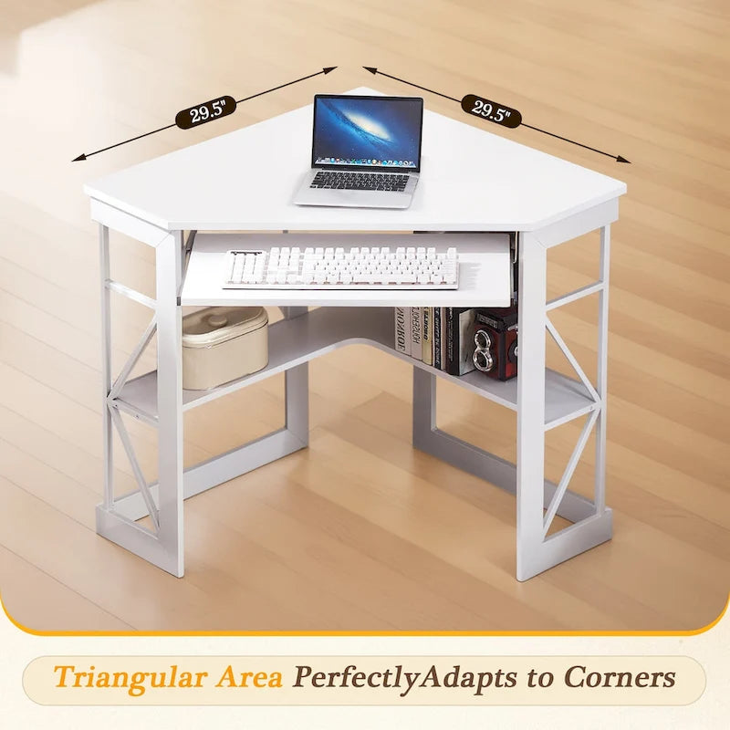 Bureau d'angle à 90° en MDF Noir / Marron antique / Blanc / Marron foncé / Marron clair / Doré avec tiroir-clavier et étagère pour 1