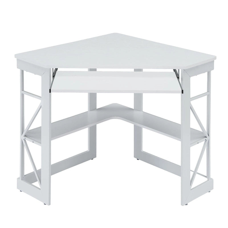 Bureau d'angle à 90° en MDF Noir / Marron antique / Blanc / Marron foncé / Marron clair / Doré avec tiroir-clavier et étagère pour 1