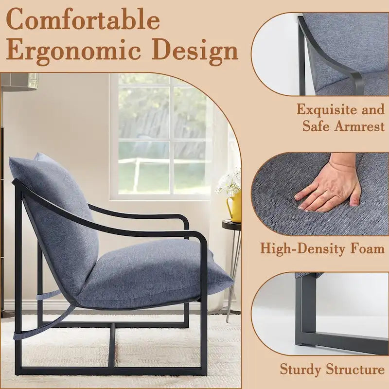Fauteuil d'appoint inclinable en tissu Tesla marron/bleu, rempli de mousse, avec cadre en métal pour 1 personne