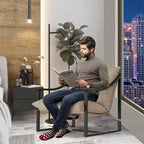 Fauteuil d'appoint inclinable en tissu Tesla marron/bleu, rempli de mousse, avec cadre en métal pour 1 personne