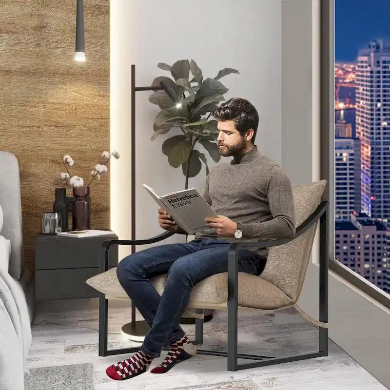 Fauteuil d'appoint inclinable en tissu Tesla marron/bleu, rempli de mousse, avec cadre en métal pour 1 personne