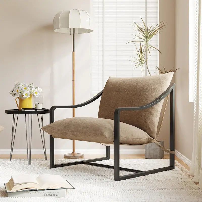 Fauteuil d'appoint inclinable en tissu Tesla marron/bleu, rempli de mousse, avec cadre en métal pour 1 personne