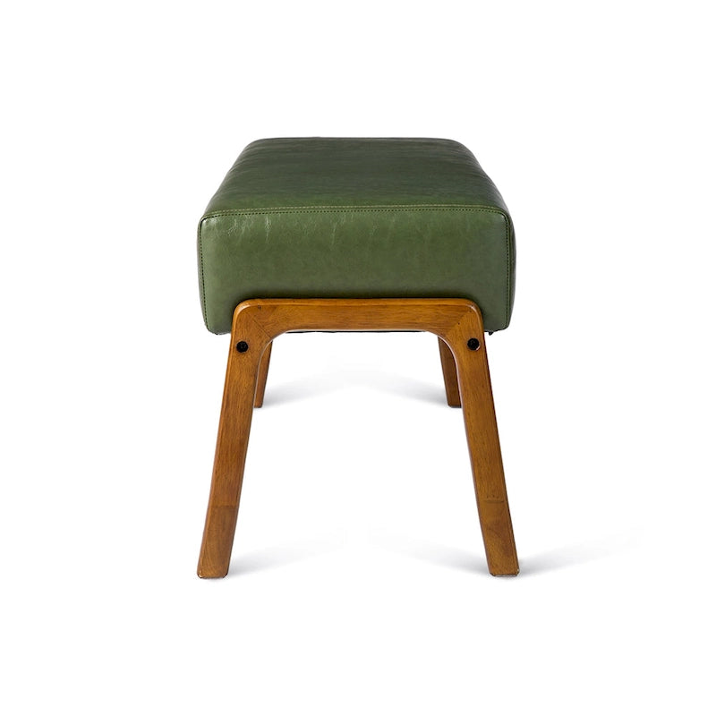 Banc de milieu de siècle en cuir synthétique vert avec pieds en bois d'hévéa pour 1 personne