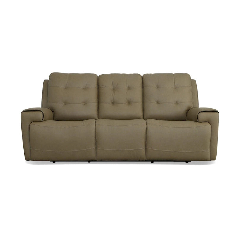 Canapé inclinable électrique en cuir pleine fleur, 3 places, anthracite/kaki