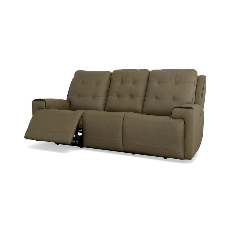 Canapé inclinable électrique en cuir pleine fleur, 3 places, anthracite/kaki