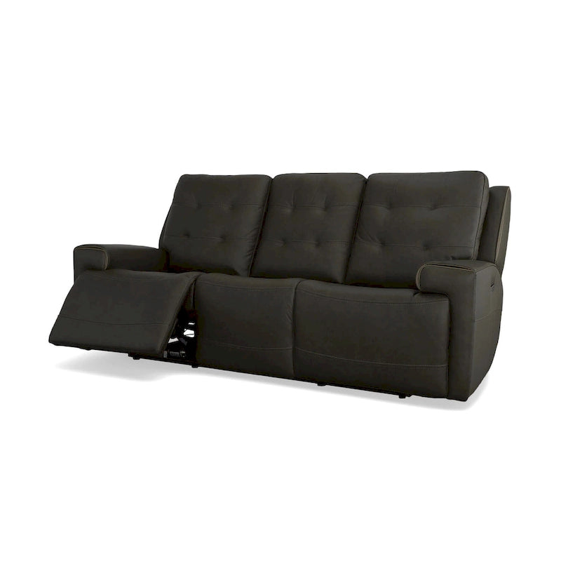 Canapé inclinable électrique en cuir pleine fleur, 3 places, anthracite/kaki