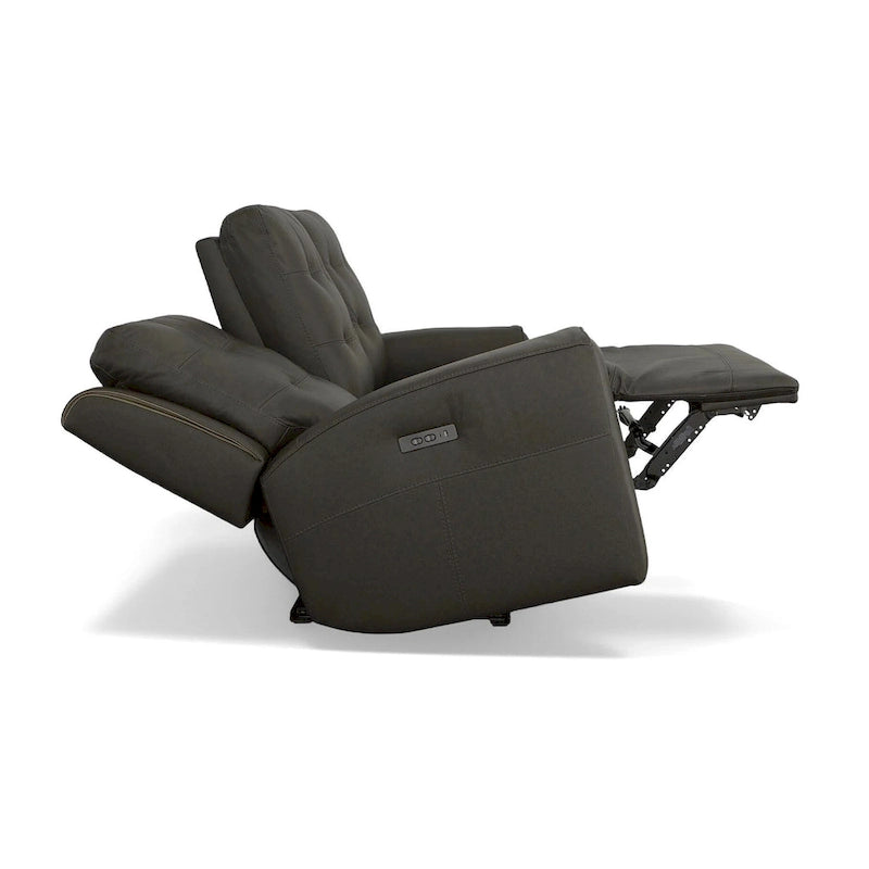 Canapé inclinable électrique en cuir pleine fleur, 3 places, anthracite/kaki