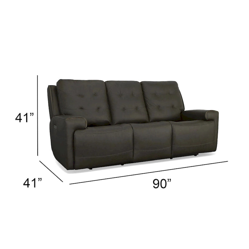 Canapé inclinable électrique en cuir pleine fleur, 3 places, anthracite/kaki