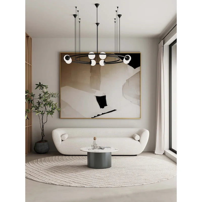 Table Basse Ronde – Noire, Plateau en Pierre Frittée Moderne et Base en Acier Inoxydable, Un Utilisateur