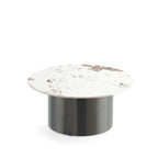Table Basse Ronde – Noire, Plateau en Pierre Frittée Moderne et Base en Acier Inoxydable, Un Utilisateur