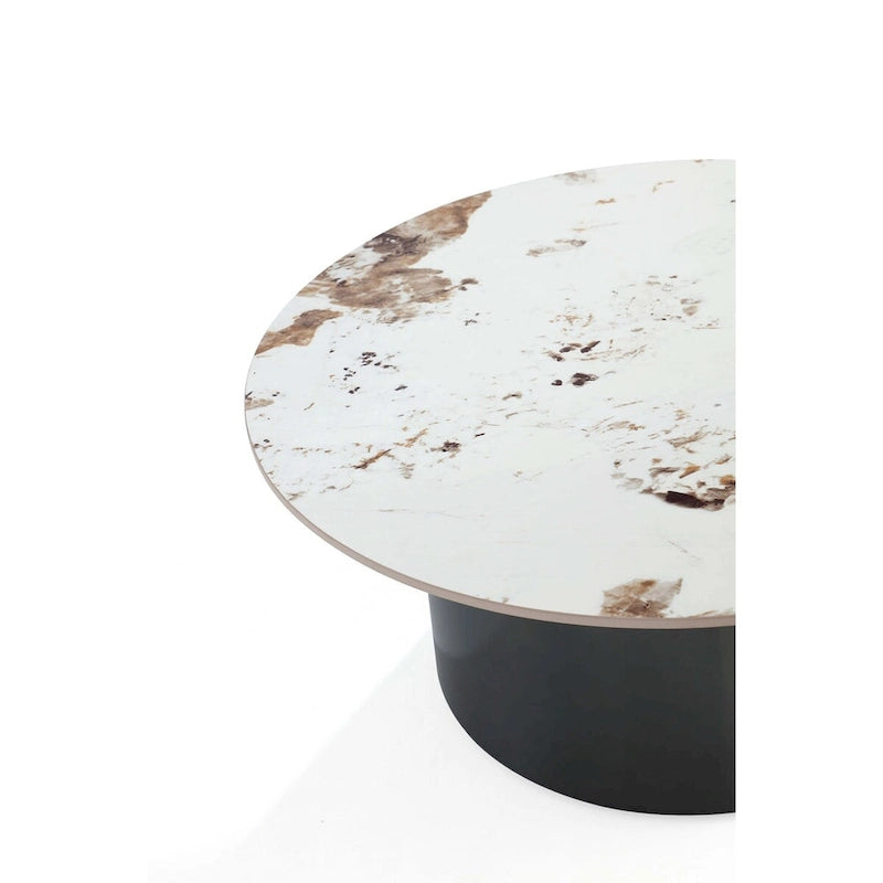 Table Basse Ronde – Noire, Plateau en Pierre Frittée Moderne et Base en Acier Inoxydable, Un Utilisateur
