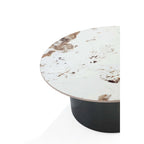 Table Basse Ronde – Noire, Plateau en Pierre Frittée Moderne et Base en Acier Inoxydable, Un Utilisateur