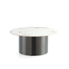 Table Basse Ronde – Noire, Plateau en Pierre Frittée Moderne et Base en Acier Inoxydable, Un Utilisateur