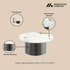 Table Basse Ronde – Noire, Plateau en Pierre Frittée Moderne et Base en Acier Inoxydable, Un Utilisateur