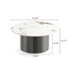 Table Basse Ronde – Noire, Plateau en Pierre Frittée Moderne et Base en Acier Inoxydable, Un Utilisateur