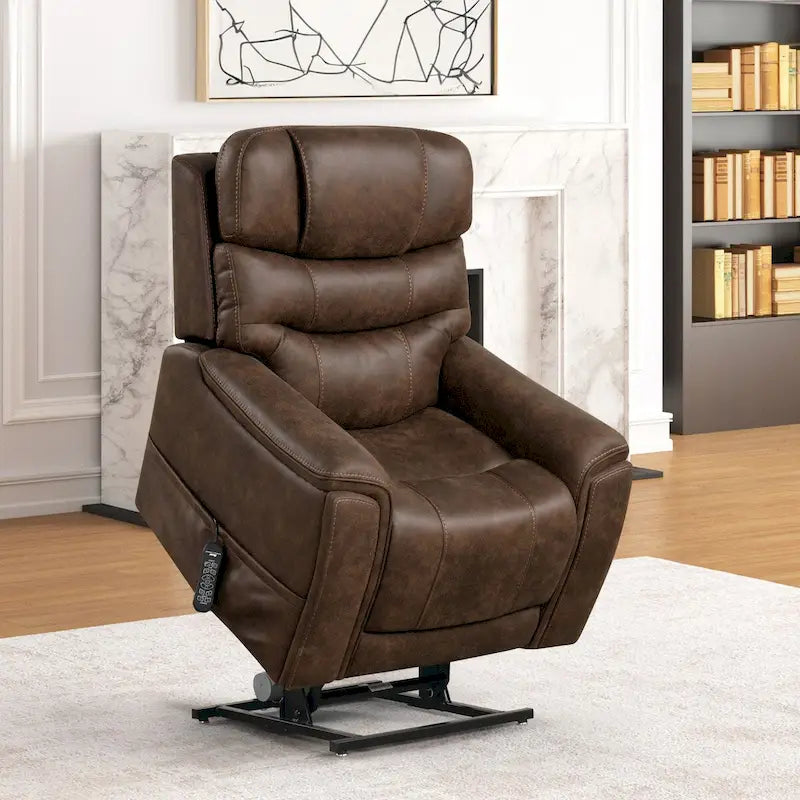 Fauteuil releveur électrique double moteur en similicuir noyer avec massage pour 1 personne