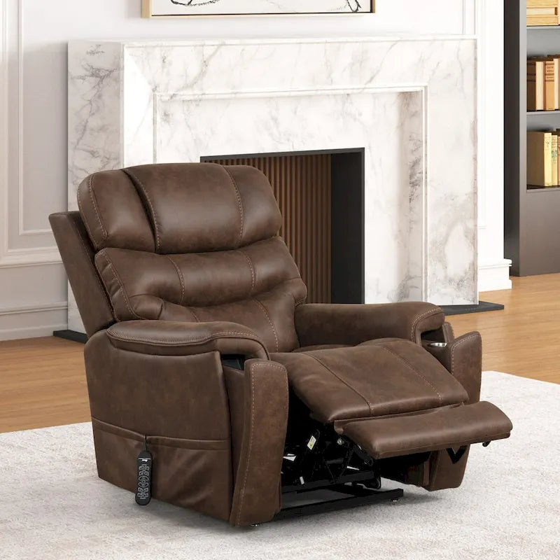 Fauteuil releveur électrique double moteur en similicuir noyer avec massage pour 1 personne
