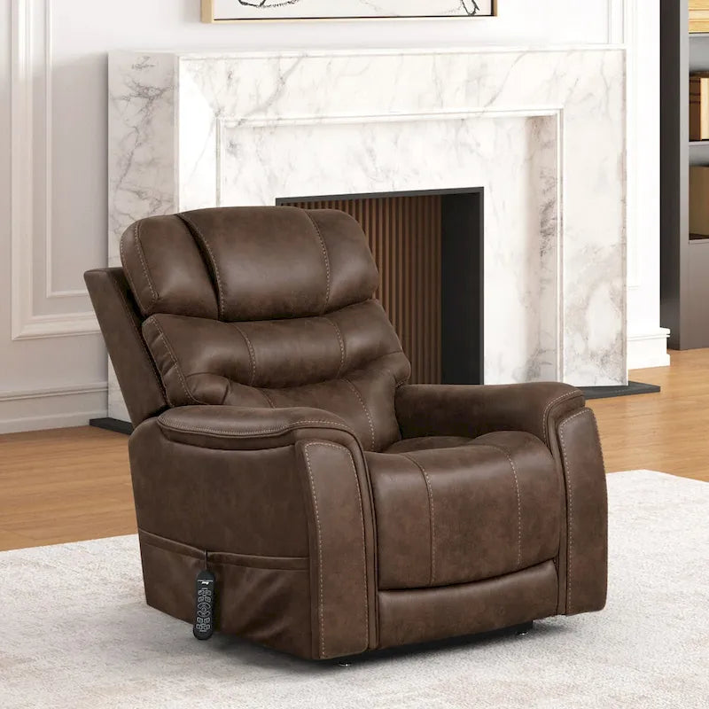 Fauteuil releveur électrique double moteur en similicuir noyer avec massage pour 1 personne