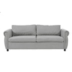 Canapé-lit rétractable rétro en tissu beige/gris avec matelas pliable pour 2 personnes