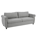 Canapé-lit rétractable rétro en tissu beige/gris avec matelas pliable pour 2 personnes