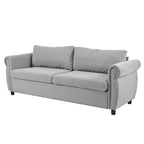 Canapé-lit rétractable rétro en tissu beige/gris avec matelas pliable pour 2 personnes