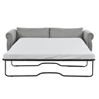Canapé-lit rétractable rétro en tissu beige/gris avec matelas pliable pour 2 personnes