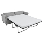Canapé-lit rétractable rétro en tissu beige/gris avec matelas pliable pour 2 personnes