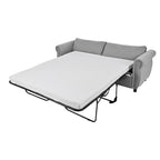 Canapé-lit rétractable rétro en tissu beige/gris avec matelas pliable pour 2 personnes