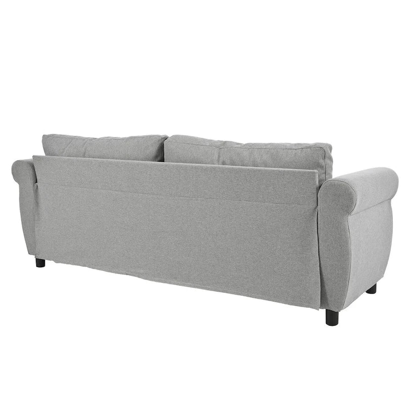 Canapé-lit rétractable rétro en tissu beige/gris avec matelas pliable pour 2 personnes