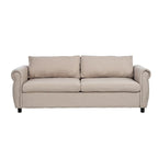 Canapé-lit rétractable rétro en tissu beige/gris avec matelas pliable pour 2 personnes