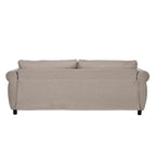 Canapé-lit rétractable rétro en tissu beige/gris avec matelas pliable pour 2 personnes