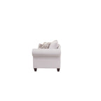 Causeuse en Lin avec Garniture Cloutée et Accoudoirs Ronds – Blanc Cassé, Tissage de Lin Traditionnel et Coussins Réversibles, 2 Places