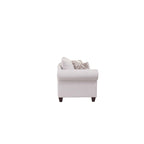 Causeuse en Lin avec Garniture Cloutée et Accoudoirs Ronds – Blanc Cassé, Tissage de Lin Traditionnel et Coussins Réversibles, 2 Places