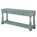 Console avec 3 tiroirs et une étagère – Bleu rétro / Bleu marine / Blanc antique / Marron / Espresso, Bois massif mi-siècle, 1-2 utilisateurs