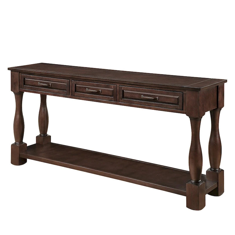Console avec 3 tiroirs et une étagère – Bleu rétro / Bleu marine / Blanc antique / Marron / Espresso, Bois massif mi-siècle, 1-2 utilisateurs