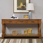 Console avec 3 tiroirs et une étagère – Bleu rétro / Bleu marine / Blanc antique / Marron / Espresso, Bois massif mi-siècle, 1-2 utilisateurs