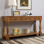 Console avec 3 tiroirs et une étagère – Bleu rétro / Bleu marine / Blanc antique / Marron / Espresso, Bois massif mi-siècle, 1-2 utilisateurs