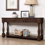 Console avec 3 tiroirs et une étagère – Bleu rétro / Bleu marine / Blanc antique / Marron / Espresso, Bois massif mi-siècle, 1-2 utilisateurs