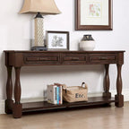 Console avec 3 tiroirs et une étagère – Bleu rétro / Bleu marine / Blanc antique / Marron / Espresso, Bois massif mi-siècle, 1-2 utilisateurs