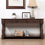 Console avec 3 tiroirs et une étagère – Bleu rétro / Bleu marine / Blanc antique / Marron / Espresso, Bois massif mi-siècle, 1-2 utilisateurs