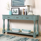 Console avec 3 tiroirs et une étagère – Bleu rétro / Bleu marine / Blanc antique / Marron / Espresso, Bois massif mi-siècle, 1-2 utilisateurs