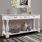 Console avec 3 tiroirs et une étagère – Bleu rétro / Bleu marine / Blanc antique / Marron / Espresso, Bois massif mi-siècle, 1-2 utilisateurs
