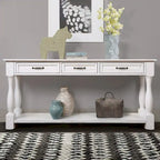 Console avec 3 tiroirs et une étagère – Bleu rétro / Bleu marine / Blanc antique / Marron / Espresso, Bois massif mi-siècle, 1-2 utilisateurs