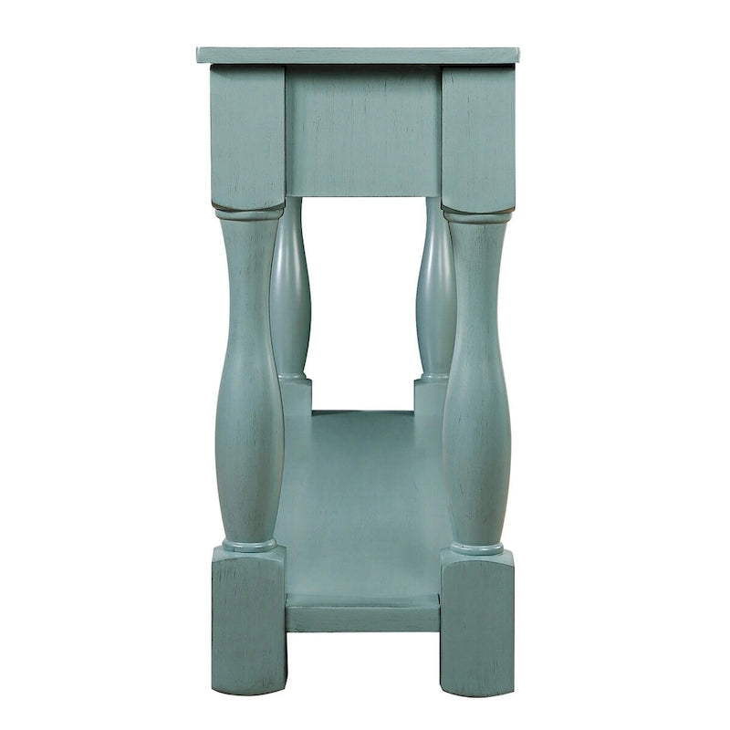 Console avec 3 tiroirs et une étagère – Bleu rétro / Bleu marine / Blanc antique / Marron / Espresso, Bois massif mi-siècle, 1-2 utilisateurs