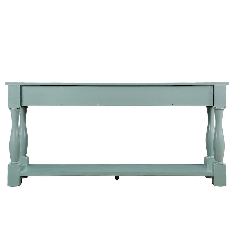 Console avec 3 tiroirs et une étagère – Bleu rétro / Bleu marine / Blanc antique / Marron / Espresso, Bois massif mi-siècle, 1-2 utilisateurs